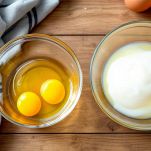 Ciotole con tuorli separati dagli albumi.