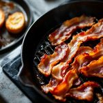 Pancetta croccante su crostini caldi.