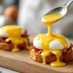 Uova in camicia servite con salsa olandese.