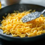 Frittata di vermicelli in cottura in padella antiaderente.