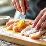 Petti di pollo sottili infarinati dopo il limone.