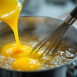 Uova che si rapprendono nel brodo creando straccetti.