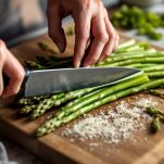 Asparagi spezzati per rimuovere la parte fibrosa.