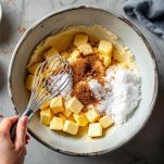 Burro con zucchero e cannella in ciotola.