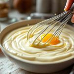 Latte e uovo aggiunti al composto di burro.