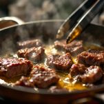 Carne rosolata in casseruola con olio d’oliva