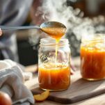 Confettura versata nei barattoli