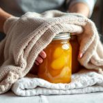 Barattoli di confettura capovolti e coperti