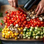 Verdure e funghi tagliati a dadini