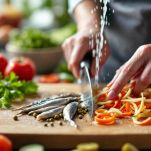 Ingredienti tagliati e pronti sul tagliere