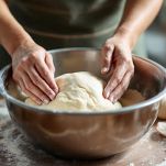 Farina, acqua e sale mescolati in una ciotola capiente