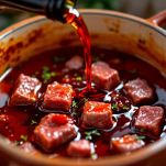 Carne immersa nel vino rosso