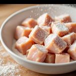 Cubetti di petto di pollo passati nella farina