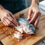 Pesce a pezzi sul tagliere