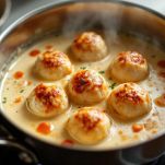 Polpette nella salsa con scampi