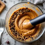 Lenticchie e olive vengono frullate per creare una purea densa e aromatica