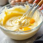 Impasto lavorato con uova in ciotola