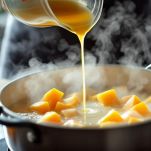 Zucca in cottura con brodo