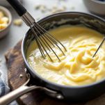 Crema morbida mescolata sul fuoco