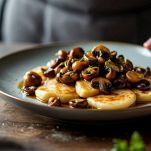 Scaloppine di vitello servite calde con funghi trifolati sopra