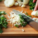 Tagliere con prezzemolo e cipolla