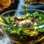 Marinatura con erbe e limone in ciotola