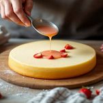 Dischi di pan di Spagna bagnati con liquido di macerazione e fragole schiacciate