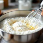 Uova e zucchero montati a spuma con frusta elettrica