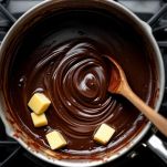 Burro e cioccolato fondente fusi in casseruola fino a composto liscio