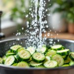 Ciotola con rondelle di zucchine lavate e asciugate