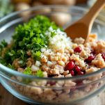 Ripieno di pollo, fagioli e aromi.