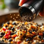 Macina pepe sopra il condimento di cipolla e acciughe