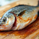 Mani che sciacquano il branzino sotto acqua corrente
