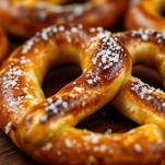 Bretzel spennellati con uovo e sale grosso