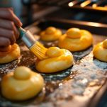 Brioche col tuppo spennellate prima della cottura