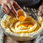 Uova aggiunte all’impasto in lavorazione