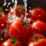 Pomodori lavati e pelati pronti per il taglio