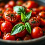 Pomodori conditi con olio sale pepe e basilico
