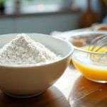 Piatti con farina e uova sbattute