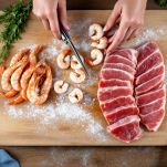 Crostacei sgusciati e tonno a fette