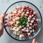 Polpo a pezzi e tonno sfaldato