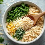 Ciotola con pangrattato, pecorino, prezzemolo, aglio e scorza di limone