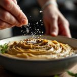 Ciotola con crema condita con sale e pepe