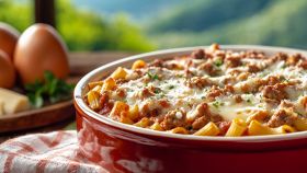Deliziosa casseruola di pasta con ragù e mozzarella