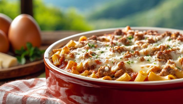 Deliziosa casseruola di pasta con ragù e mozzarella