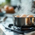 Uova sode tagliate a spicchi su tagliere