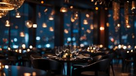 Interno di un ristorante con romantiche luci soffuse