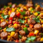 Padella con salsiccia sbriciolata e peperone