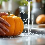 Zucca tagliata in quarti pulita