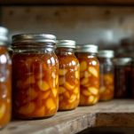 Barattoli di marmellata allineati su uno scaffale